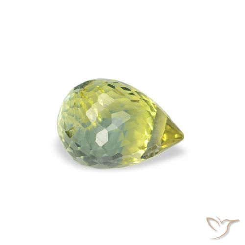 Zafiro Verde amarillento natural de 0.68 ct, Corte Briolette, VS