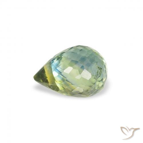 Zafiro Verde amarillento natural de 0.68 ct, Corte Briolette, VS