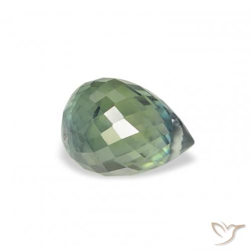 Zafiro Verde azul medio natural de 1.20 ct, Corte Briolette, VS