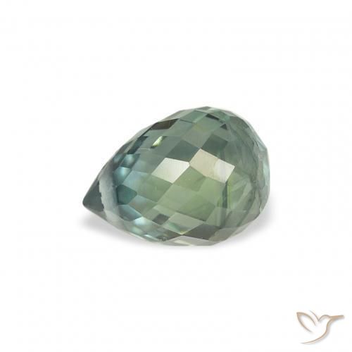 Zafiro Verde azul medio natural de 1.20 ct, Corte Briolette, VS