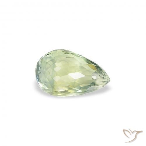 Zafiro Verde salvia muy claro natural de 0.84 ct, Corte Briolette, VS