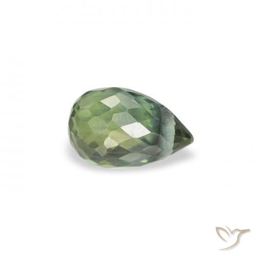 Zafiro Verde azul medio natural de 0.49 ct, Corte Briolette, VS