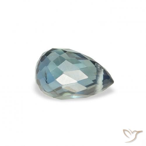 Zafiro Verde azul medio natural de 0.90 ct, Corte Briolette, VS