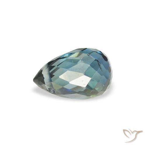 Zafiro Verde azul medio natural de 0.90 ct, Corte Briolette, VS