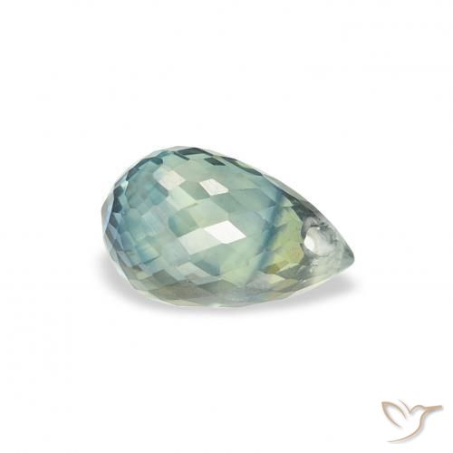 Zafiro Verde terroso natural de 0.93 ct, Corte Briolette, VS