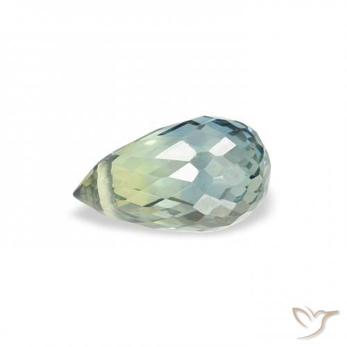 Zafiro Verde bosque claro natural de 0.75 ct, Corte Briolette, VS