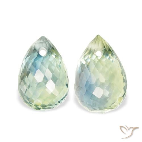 Gemas de Zafiro Verde salvia claro natural de 1.91 ct, Corte Briolette, VS
