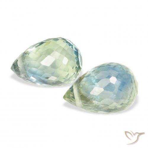 Gemas de Zafiro Verde salvia claro natural de 1.91 ct, Corte Briolette, VS