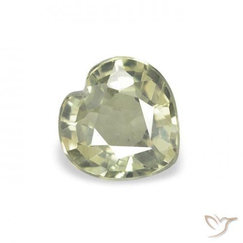 Zafiro Verde amarillento natural de 0.70 ct, Corazón, VVS-VS