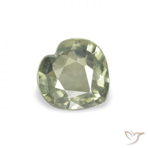 Zafiro Verde grisáceo natural de 0.55 ct, Corazón, VVS-VS