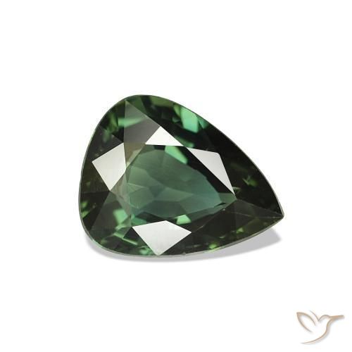 Zafiro Verde oscuro natural de 1.48 ct, En forma de pera, VVS-VS