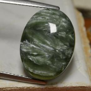 Serafinita verde natural de 9,70 ct, corte óvalo, opaco
