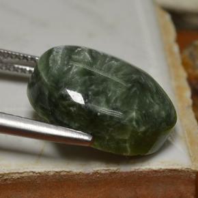Serafinita verde natural de 9,70 ct, corte óvalo, opaco