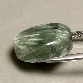 Serafinita verde natural de 10,63 ct, corte óvalo, opaco