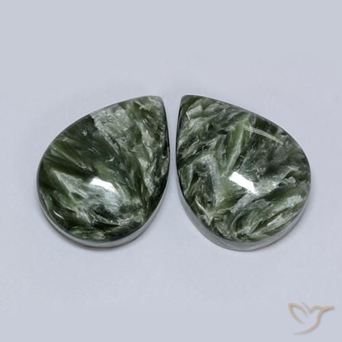 Gemas de Serafinita Verde militar natural de 16.67 ct, En forma de pera, Opaco