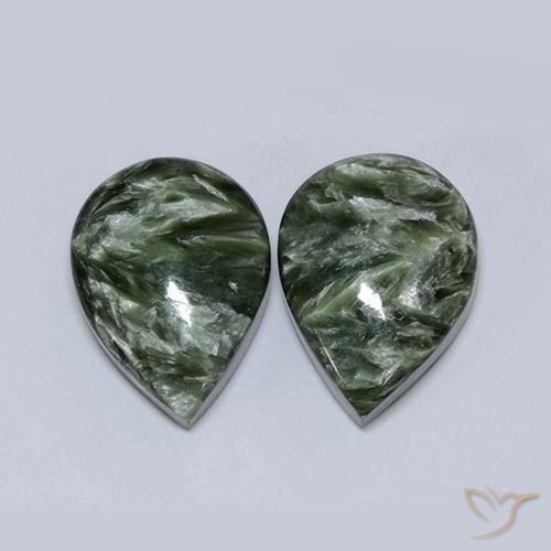 Gemas de Serafinita Verde militar natural de 16.67 ct, En forma de pera, Opaco