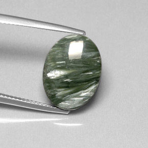 Serafinita Verde natural de 8.81 ct, Corte Óvalo, Opaco