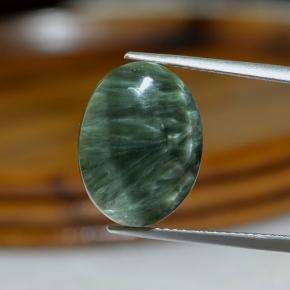 Serafinita Verde natural de 9.20 ct, Corte Óvalo, Opaco