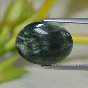 Serafinita verde natural de 7,43 ct, corte óvalo, opaco