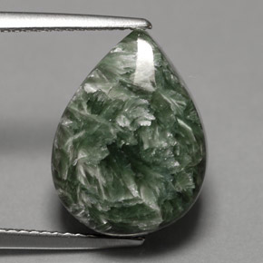 Serafinita verde natural de 8,33 ct, en forma de pera, opaco