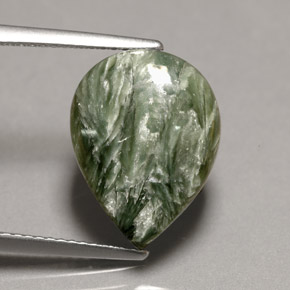 Serafinita Verde natural de 7.64 ct, En forma de pera, Opaco