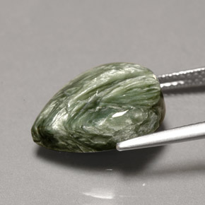 Serafinita Verde natural de 7.64 ct, En forma de pera, Opaco
