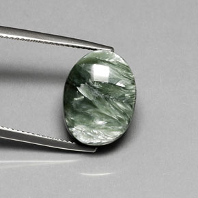 Serafinita Verde natural de 10.25 ct, Corte Óvalo, Opaco