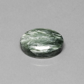 Serafinita verde natural de 8,94 ct, corte óvalo, opaco