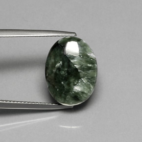 Serafinita Verde natural de 9.81 ct, Corte Óvalo, Opaco