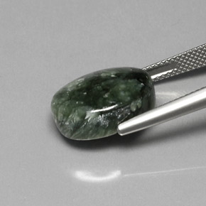 Serafinita Verde natural de 9.81 ct, Corte Óvalo, Opaco