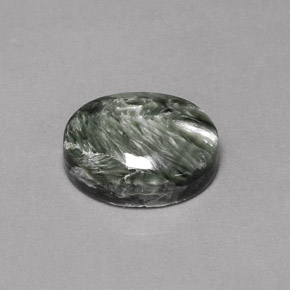 Serafinita Verde natural de 9.58 ct, Corte Óvalo, Opaco