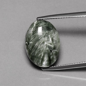 Serafinita Verde natural de 9.58 ct, Corte Óvalo, Opaco