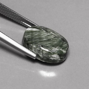 Serafinita Verde natural de 9.58 ct, Corte Óvalo, Opaco