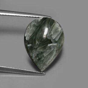 Serafinita verde natural de 8,01 ct, en forma de pera, opaco