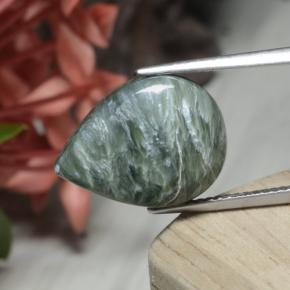 Serafinita verde natural de 7,56 ct, en forma de pera, opaco