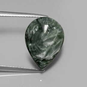 Serafinita verde natural de 8,48 ct, en forma de pera, opaco