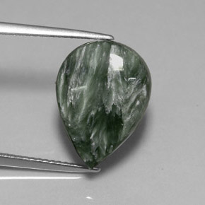 Serafinita Verde natural de 8.73 ct, En forma de pera, Opaco