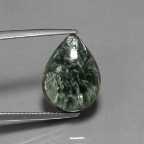 Serafinita verde natural de 7,21 ct, en forma de pera, opaco