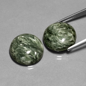 Gemas de serafinita verde natural de  ct, corte redondo, opaco