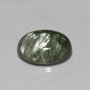 Serafinita verde natural de 4,87 ct, corte óvalo, opaco