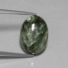Serafinita verde natural de 4,01 ct, corte óvalo, opaco