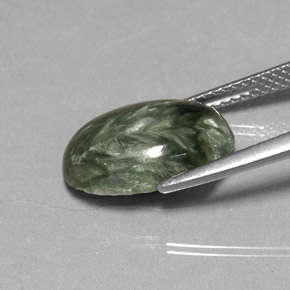 Serafinita verde natural de 4,01 ct, corte óvalo, opaco
