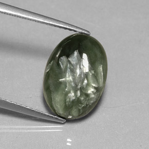 Serafinita Verde natural de 4.78 ct, Corte Óvalo, Opaco
