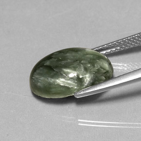 Serafinita Verde natural de 4.78 ct, Corte Óvalo, Opaco