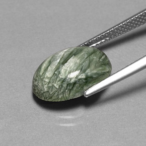 Serafinita verde natural de 4,69 ct, corte óvalo, opaco