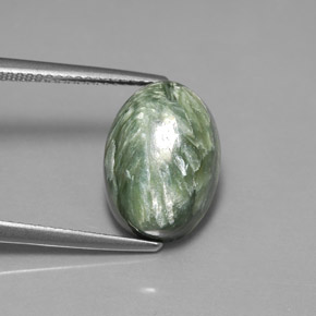 Serafinita Verde natural de 6.71 ct, Corte Óvalo, Opaco