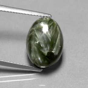 Serafinita Verde natural de 6.73 ct, Corte Óvalo, Opaco