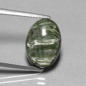 Serafinita verde natural de 4,23 ct, corte óvalo, opaco