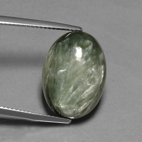 Serafinita Verde natural de 11.26 ct, Corte Óvalo, Opaco