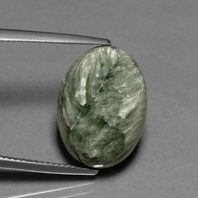 Serafinita Verde natural de 10.12 ct, Corte Óvalo, Opaco